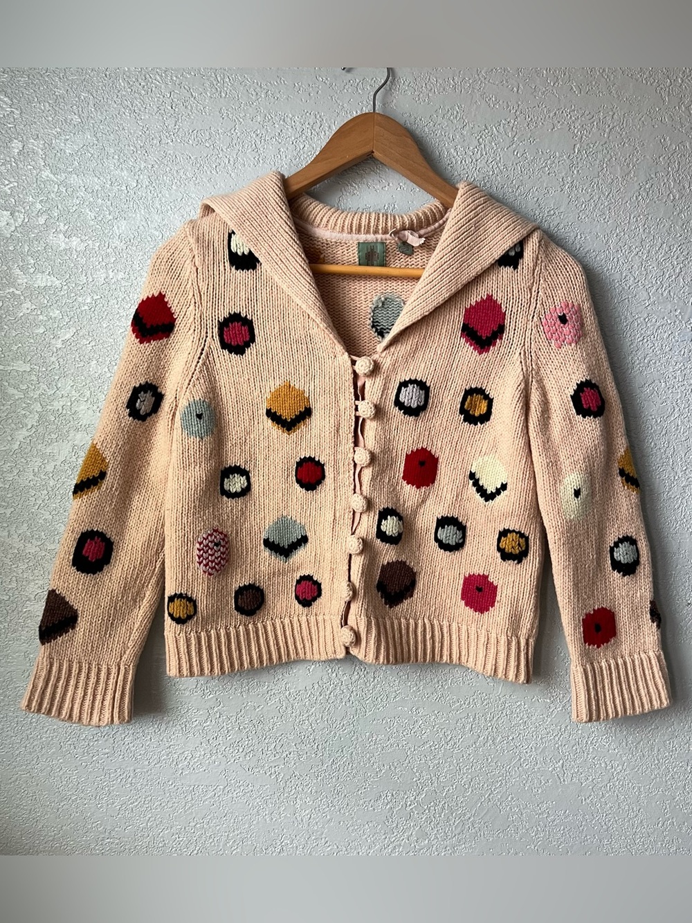 Vintage HWR Wool Blend Polka Dot 3/4 Sleeve Cardigan Sweater Size XS